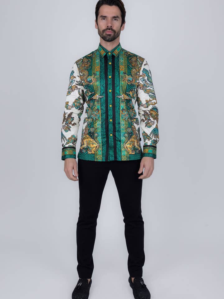 Chemises à manches longues pour hommes avec strass et motif floral 4SPR10 pour la vente par BARABAS