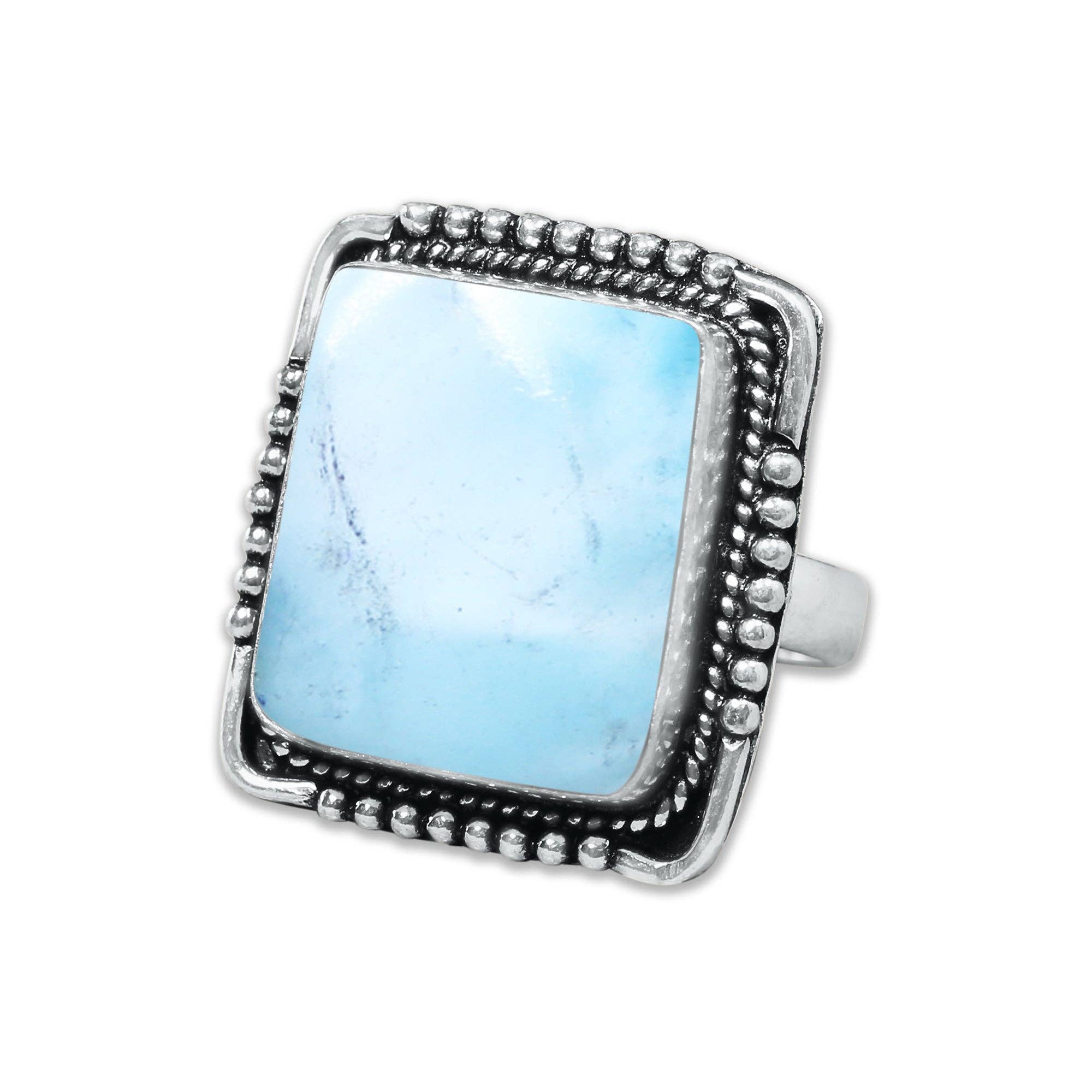 Handmade Jewels - Wholesale Cocktail/Statement Ring - Handmade Silver-Plated Larimar Rings – Minimalist Ocean-Inspired Jewelry (Natural Larimar)19
