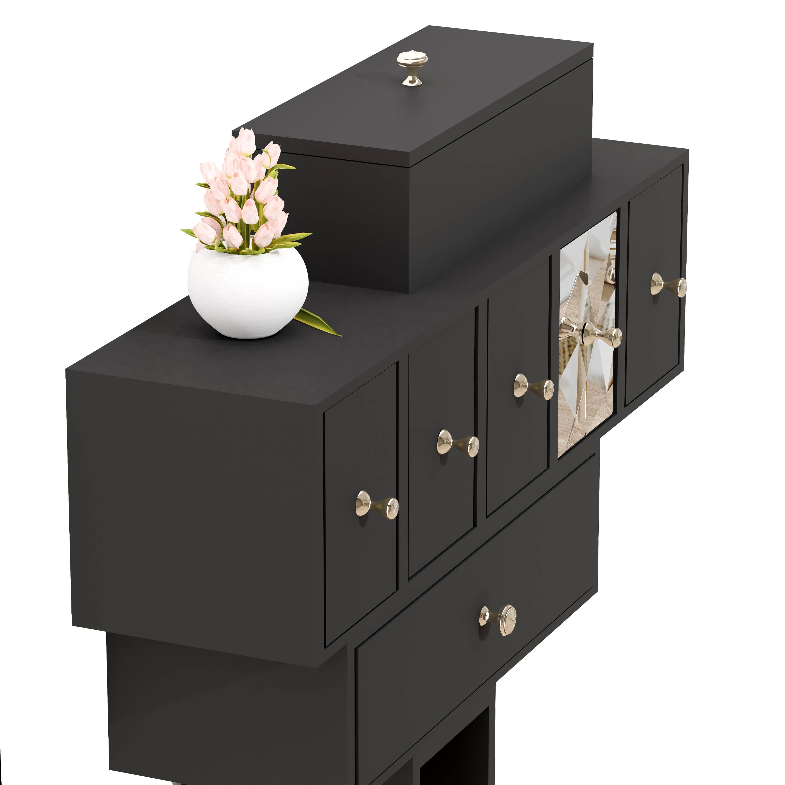 Onn Studio By Merit Home - Vente Console - Console à une jambe avec 5 tiroirs - meuble d'artisanat4