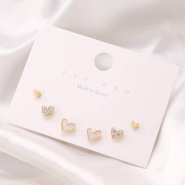 Heart-Shaped Stud Earrings Set Trendy Casual Jewelry for wholesale by SALINA TRADING INC