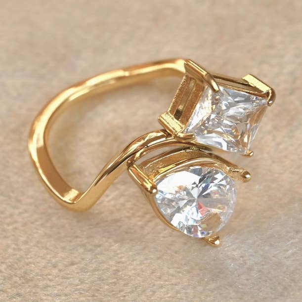 Toi et Moi Ring - Tarnish-free Pear and Radiant Diamond Ring for wholesale by Blueyejewelry