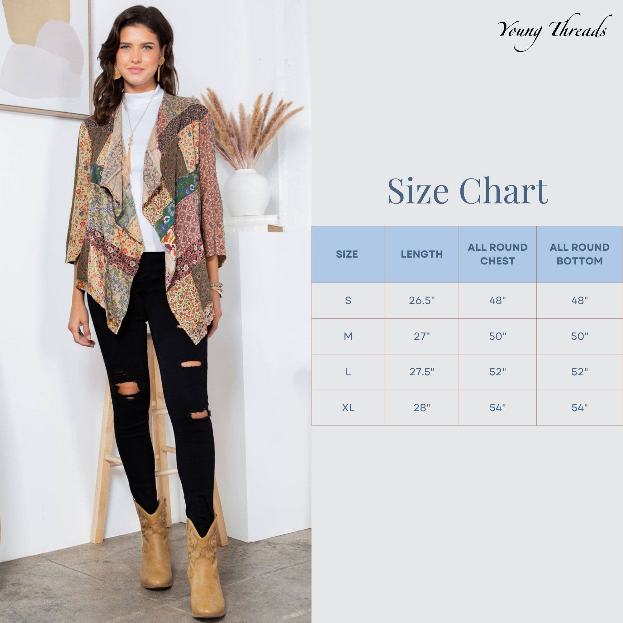 Young Threads - Wholesale Kimono - Women's - Patchwork Kimono Cardigan With 3/4 Sleeve13