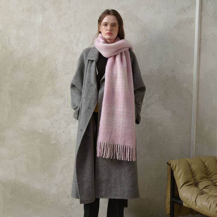 Dipped Shop - Wholesale Scarf - Women's - Plaid Color Block Mohair Warm Scarve DPS13136