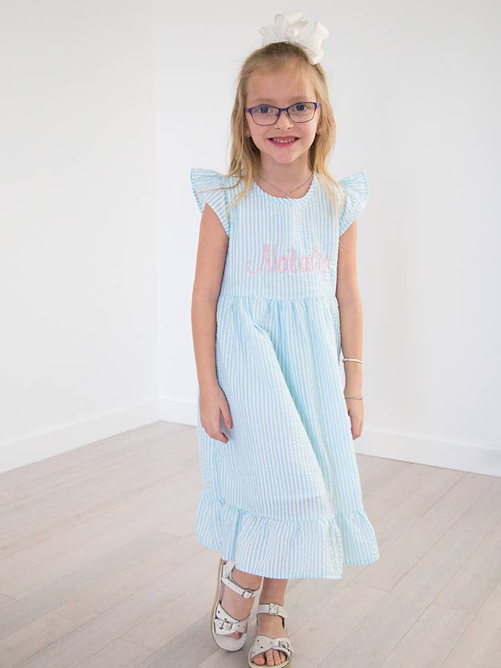 Classico Seersucker Dress- Aqua per la vendita all'ingrosso da parte di Love That Cotton