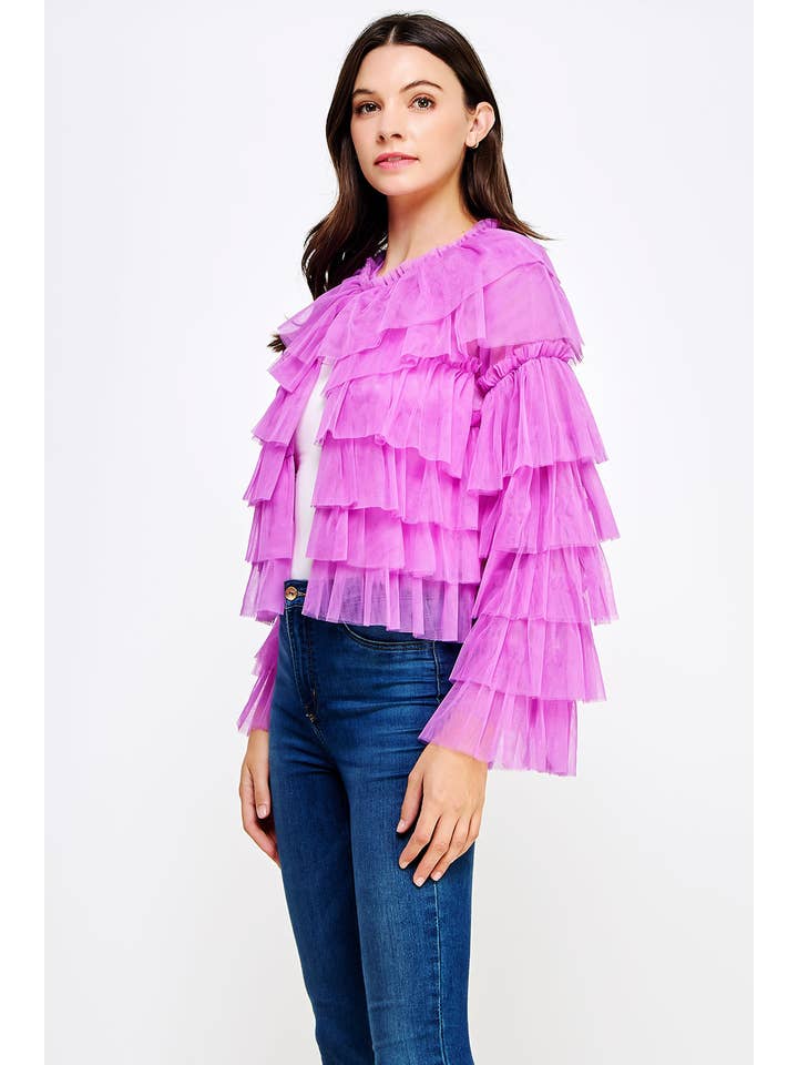 Strut & Bolt - Wholesale Cardigan - Women's - Tiered Ruffle Tulle Cardigan Jacket