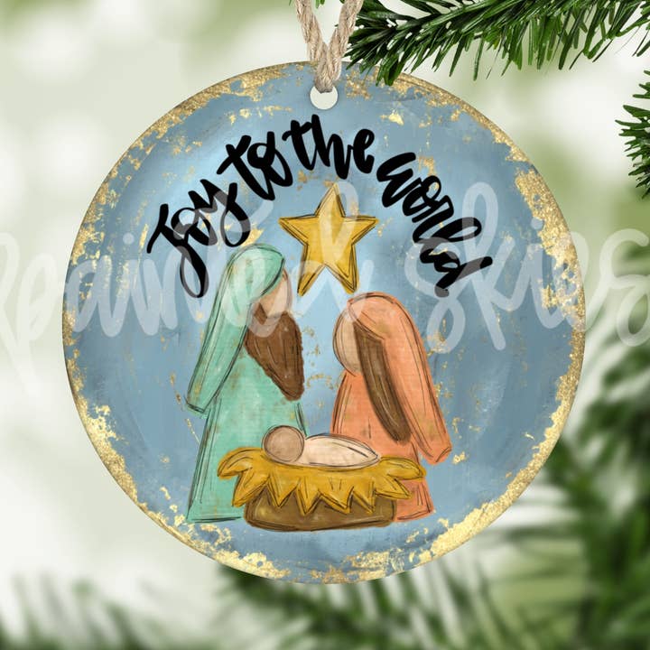 Joy To The World Manger Baby Jesus Christmas Ornament for wholesale by Painted Skies