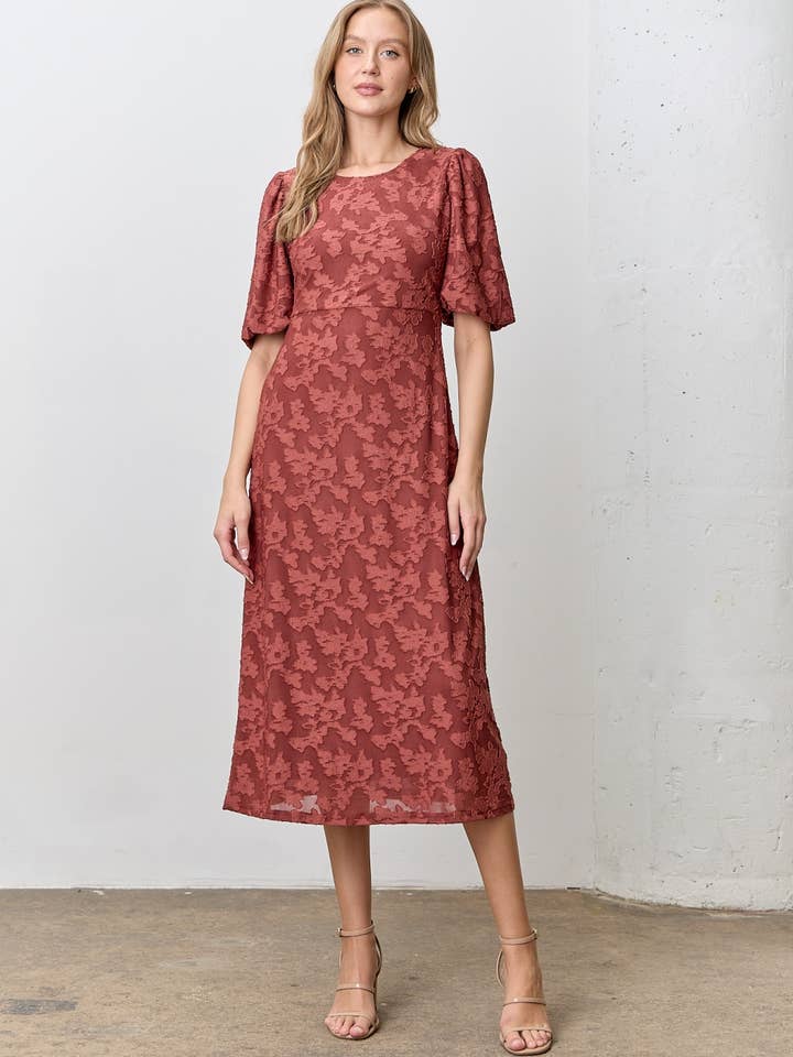 FLORAL ROUND NECK MIDI DRESS for wholesale by Polagram by Wellmade USA