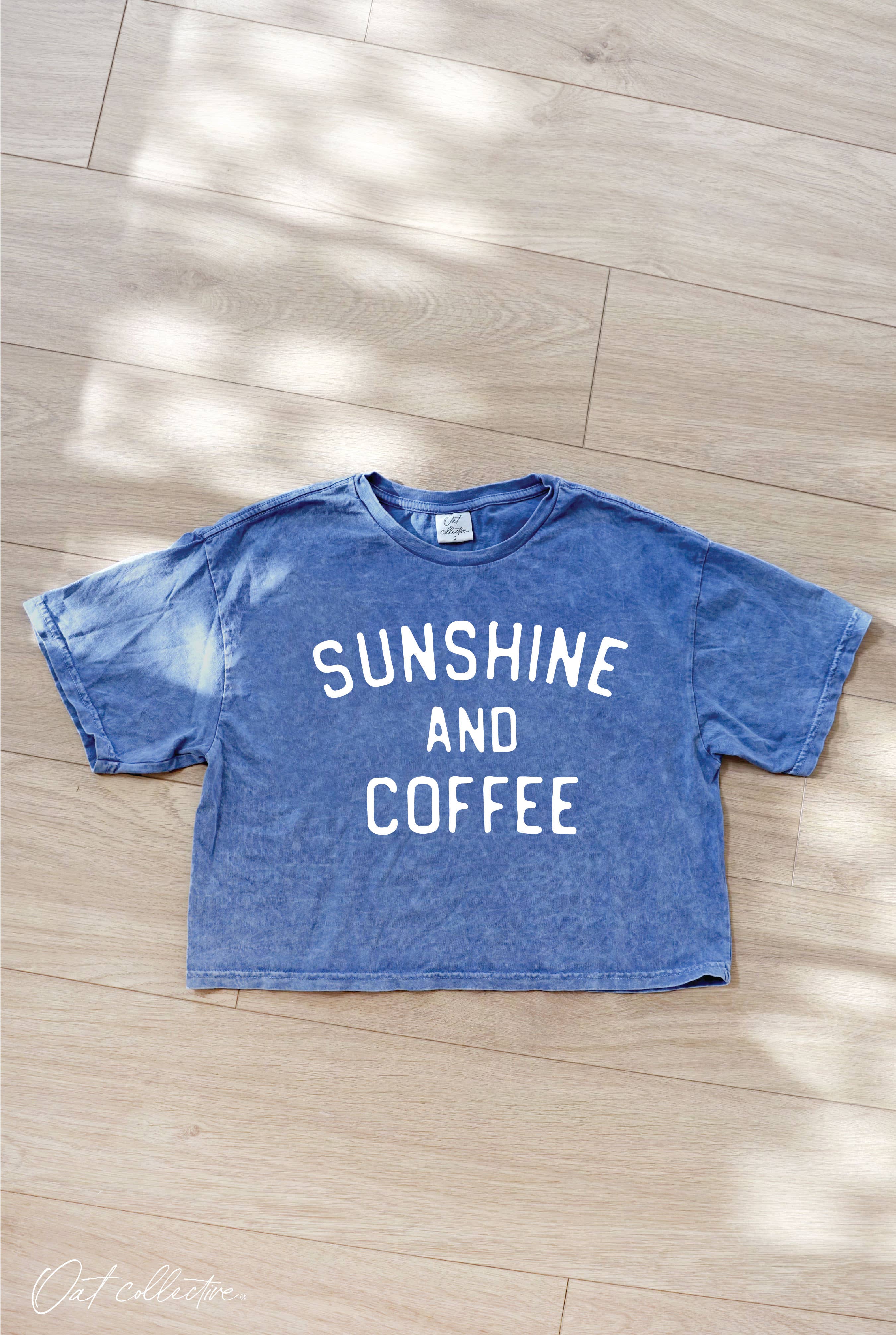 OAT COLLECTIVE - Wholesale Screen Printed T-Shirt - Women's - SUNSHINE AND COFFEE Cropped Mineral Washed Graphic Top
3