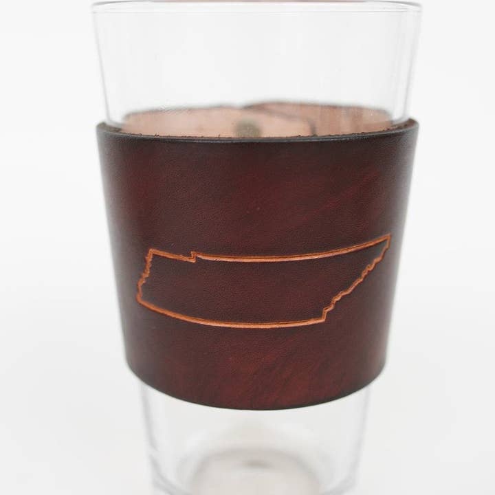Lindy Leather - Wholesale Beer Glass/Mug - Leather Pint Glass - Custom State Leather Wrap Barware