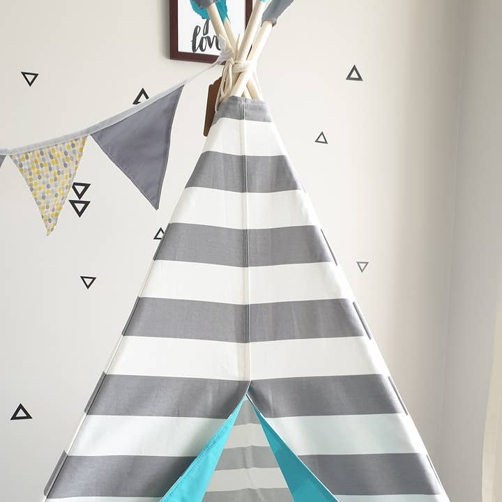 The Teepee Store - Wholesale Tent - Kids - Grey and White Stripes Combo Play Teepee Tent Boys Girls