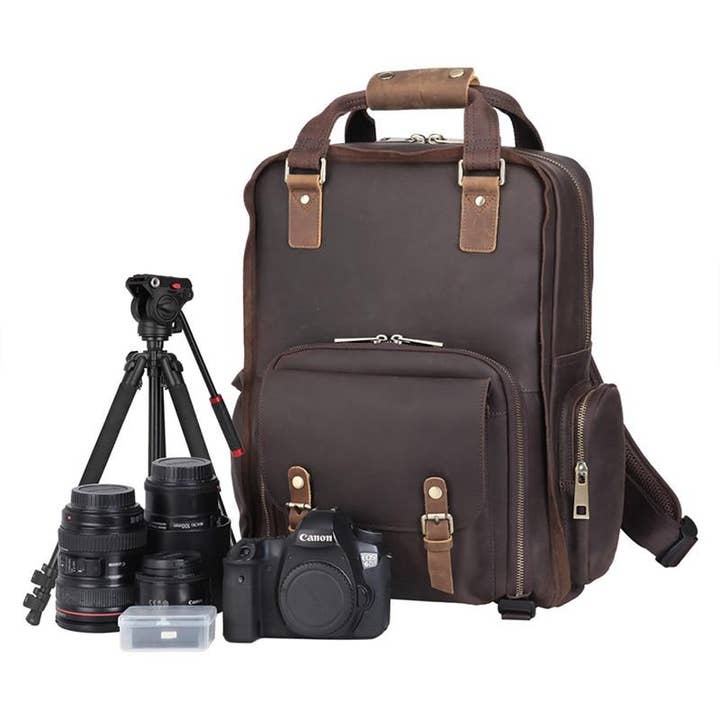 The Gaetano | Large Leather Backpack Camera Bag with Tripod Holder and other Purchase Wholesale laptop backpack. Free Returns & Net 60 Terms on Faire trending on Faire.