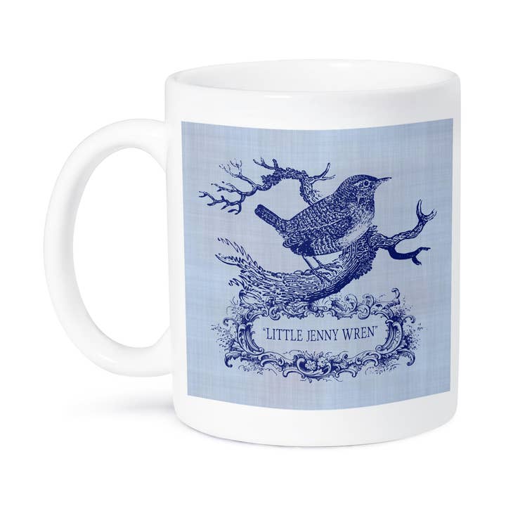 3dRose - Wholesale Coffee Mug - 3dRose, Little Jenny Wren- pretty little bird and cartouche in blue, Mug7