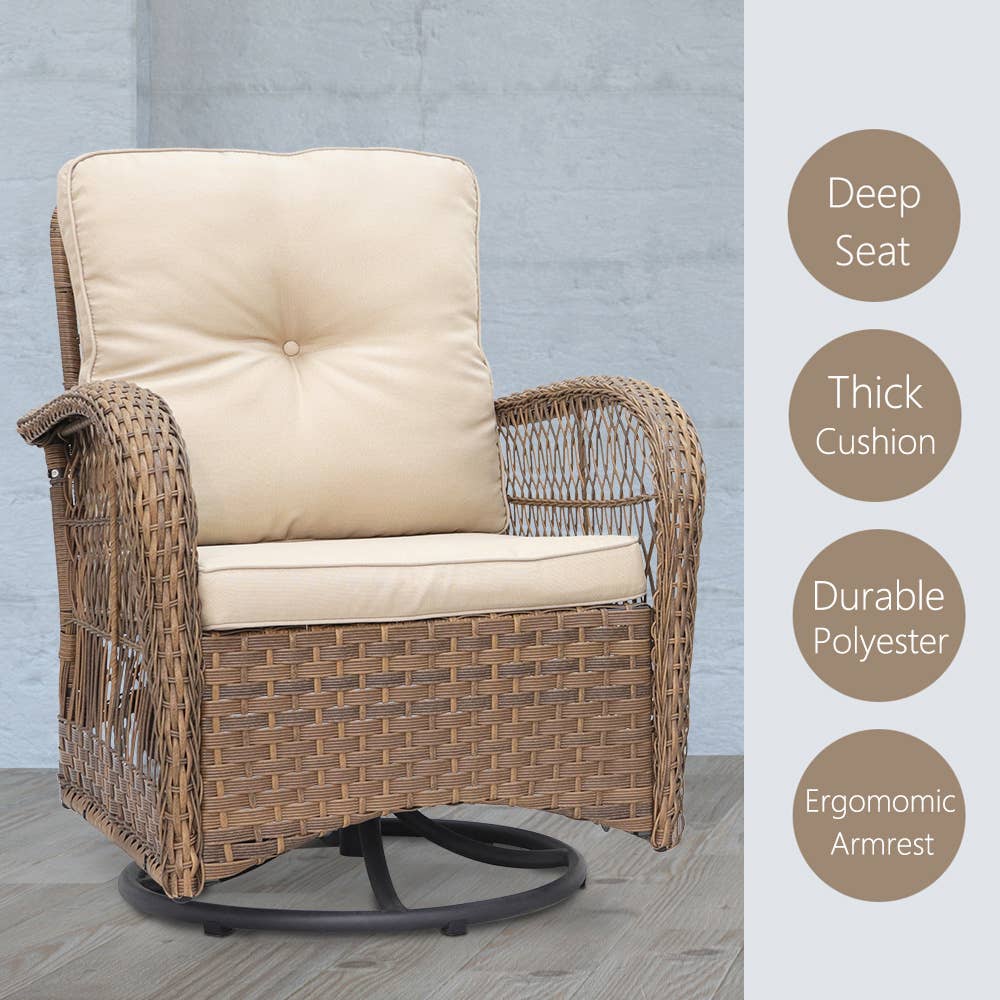 Abble - Vente Salon de terrasse - Ensemble de conversation d'extérieur en osier 3 pièces8