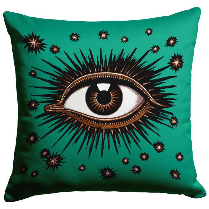 ”All Seeing Eye” fyrkantig kudde (blågrön) Evil Eye Boho för wholesale av Bleak Boutique