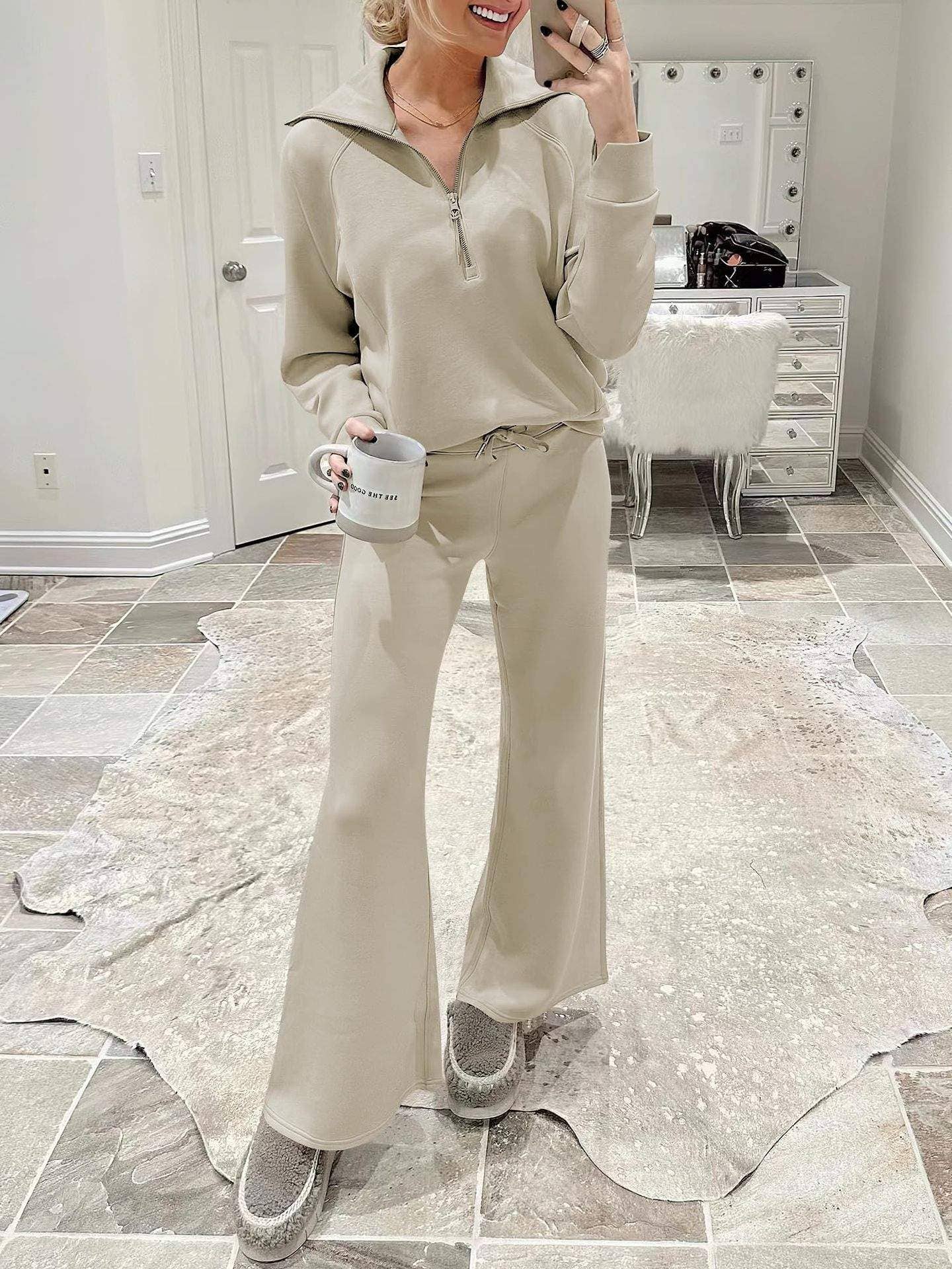 Queen Fashion - Wholesale Top & Skirt Set - Women's - long sleeved sweater wide leg pants two piece set70