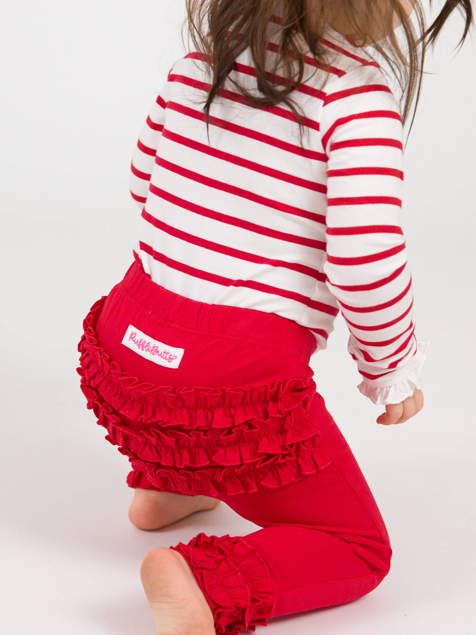 Toddler Girls Red Classic Ruffle Leggings with Signature Rear Ruffles for wholesale on Faire4