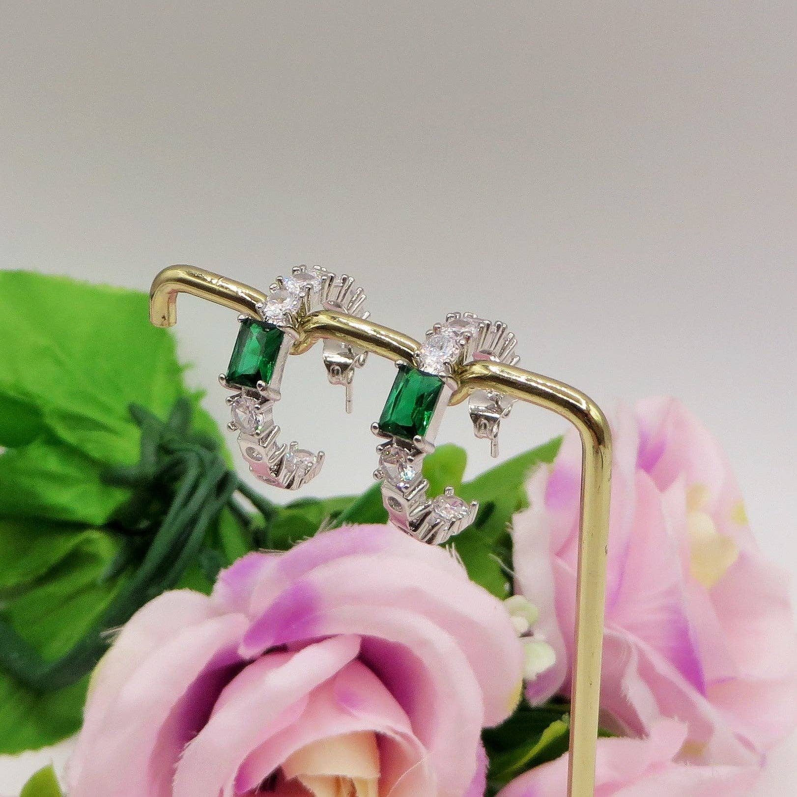 Daemon srls - Wholesale Hoop Earrings - CHRISTY hoops - Orecchini a cerchio con Cubic Zirconia taglio baguette0