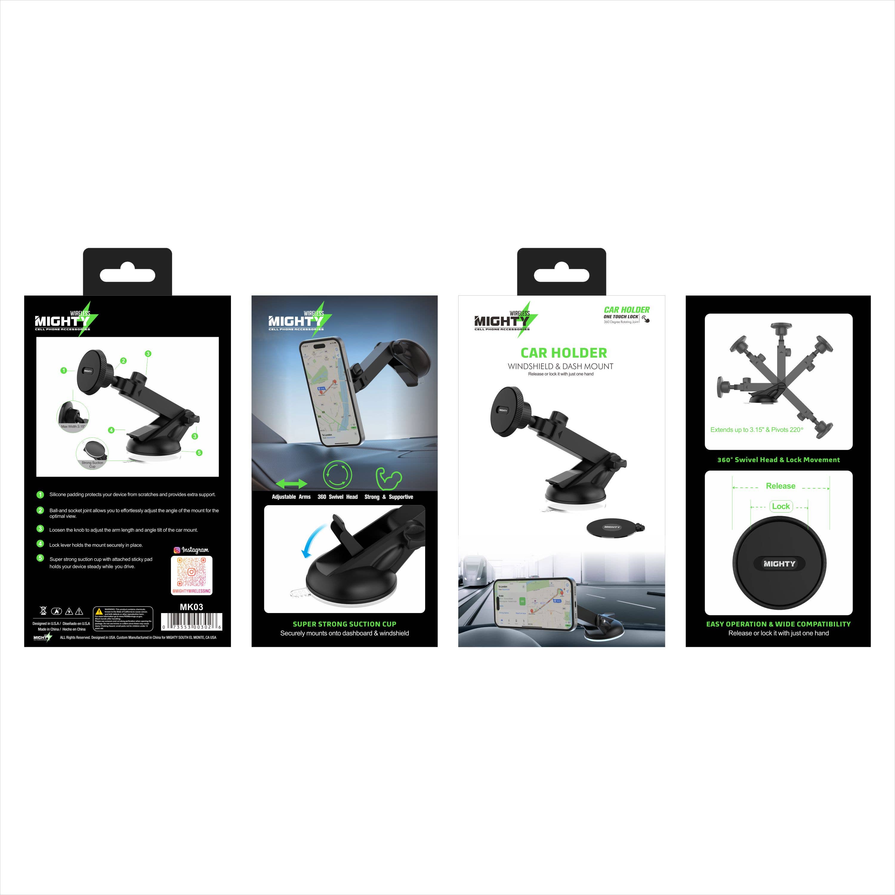 Mighty Wireless – wholesale Stativ för surfplatta – Mäktig trådlös vindruta och instrumentpanelmonterad bilhållare MK033