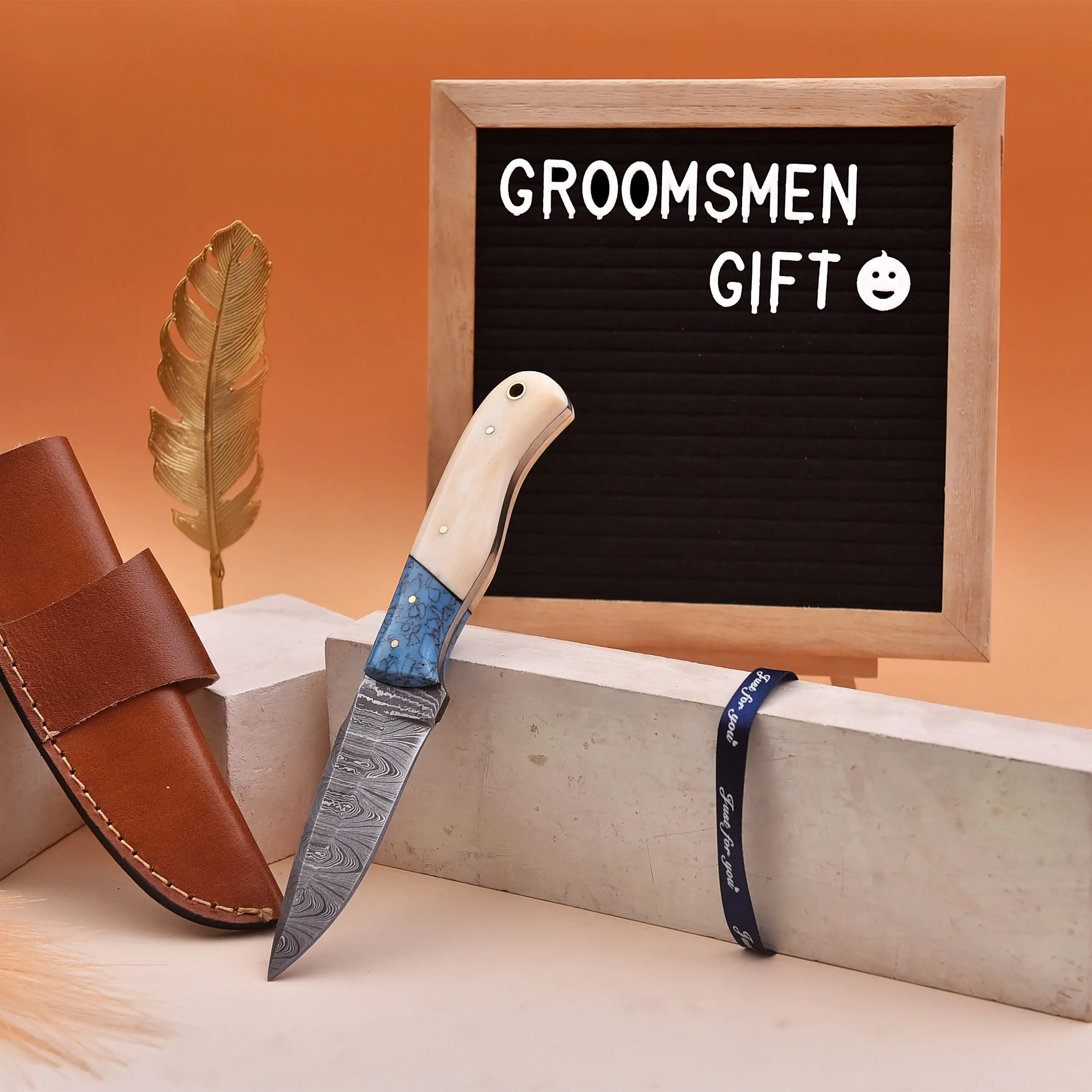 FH KNIVES – Navalha e suporte por atacado – Faca artesanal de 2,4 m de aço damasco com bainha de couro8