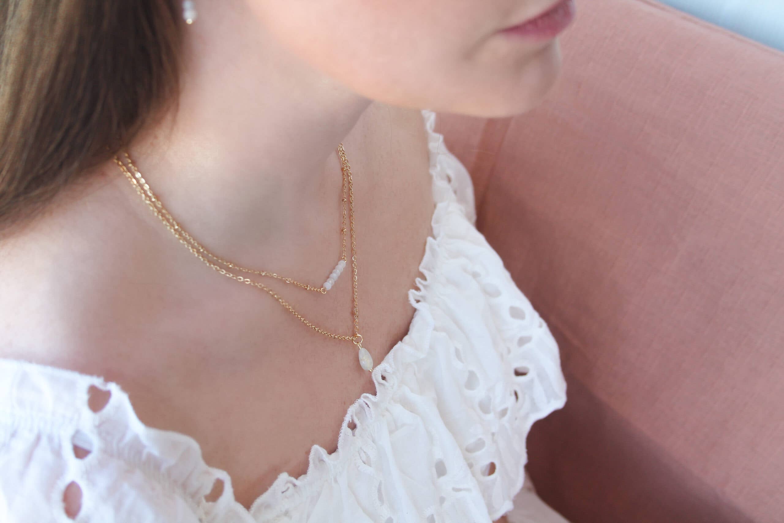 Saint Clairmont – wholesale Y-ringat halsband – Moonstone Facet Halsband - Guld1