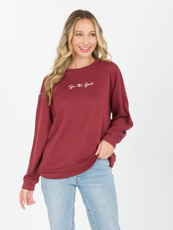 "see the good" graphic crewneck sweater for wholesale by Tres Bien, Inc