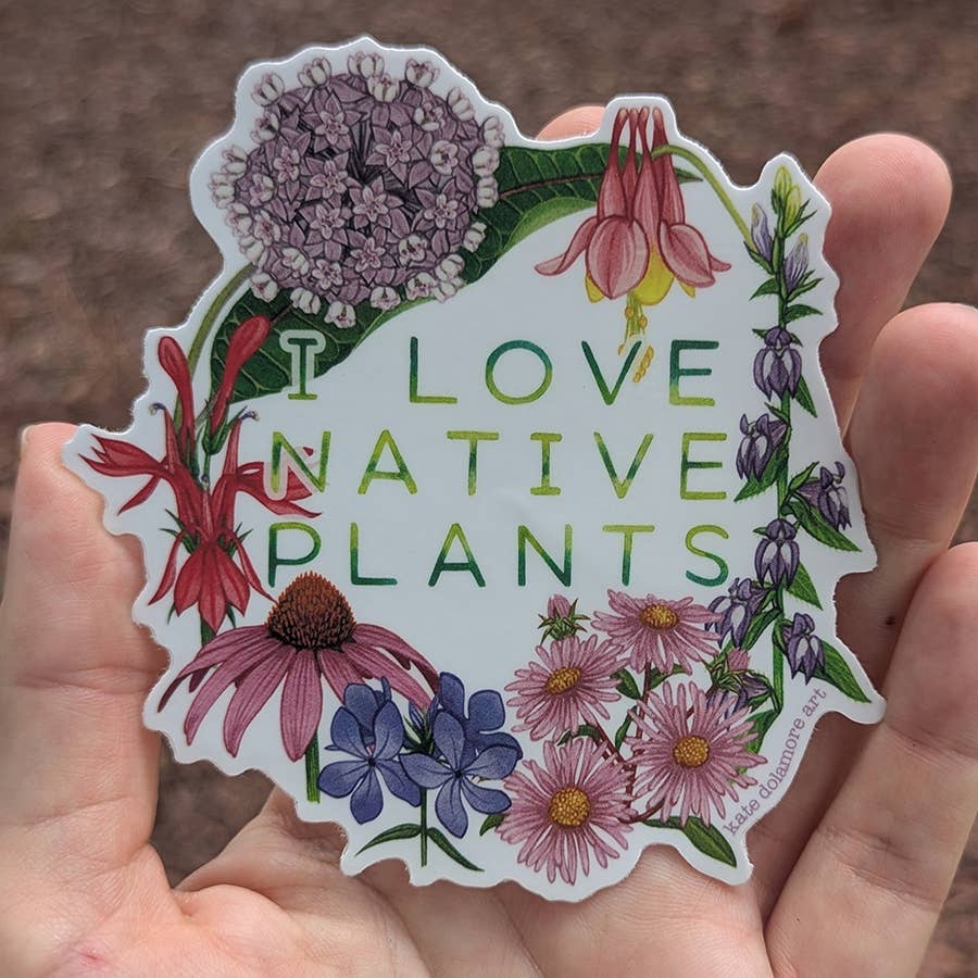 Kate Dolamore Art - Wholesale Sticker - I Love Native Plants Mid-Atlantic/Northeastern Vinyl Sticker1