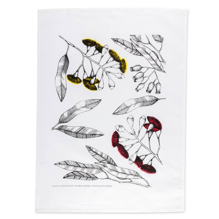 Saltbush Creations - Wholesale Tea towel - Tea towel-Vintage Eucalyptus and blossom