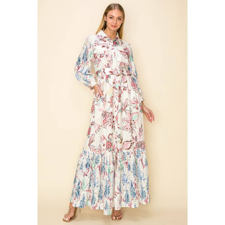 MULTI PRINTED MAXI DRESS WITH EMBOIDERY for wholesale on Faire