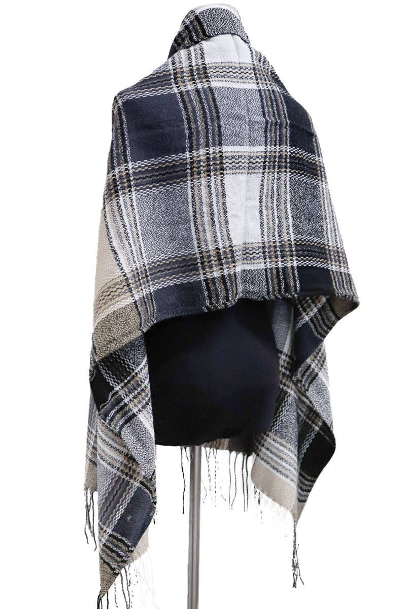 Cap Zone – wholesale Scarf – Women's – Madras Plaid Variegated Blanket Wrap Shawl Oblong Scarf1