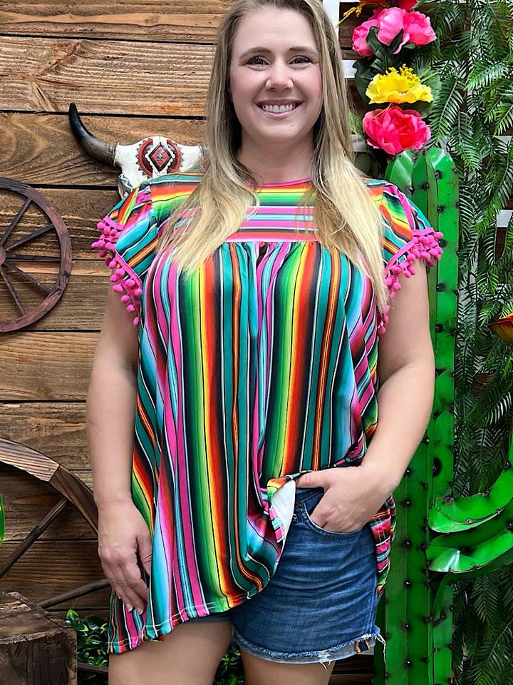 MOM SERAPE PRINTED TUNIC WITH POM POM TRIM. TPW25113016 SOL for wholesale by Kids Charm Online