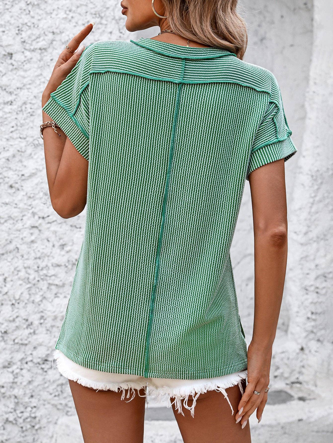 Lovesoft - Vente Haut en maille – femme - T-shirts décontractés en tricot à manches courtes et rayures13