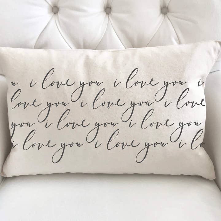 I Love You Pattern Charcoal Valentine's Day Pillow Cover 12x20 for wholesale by Cotton & Crate