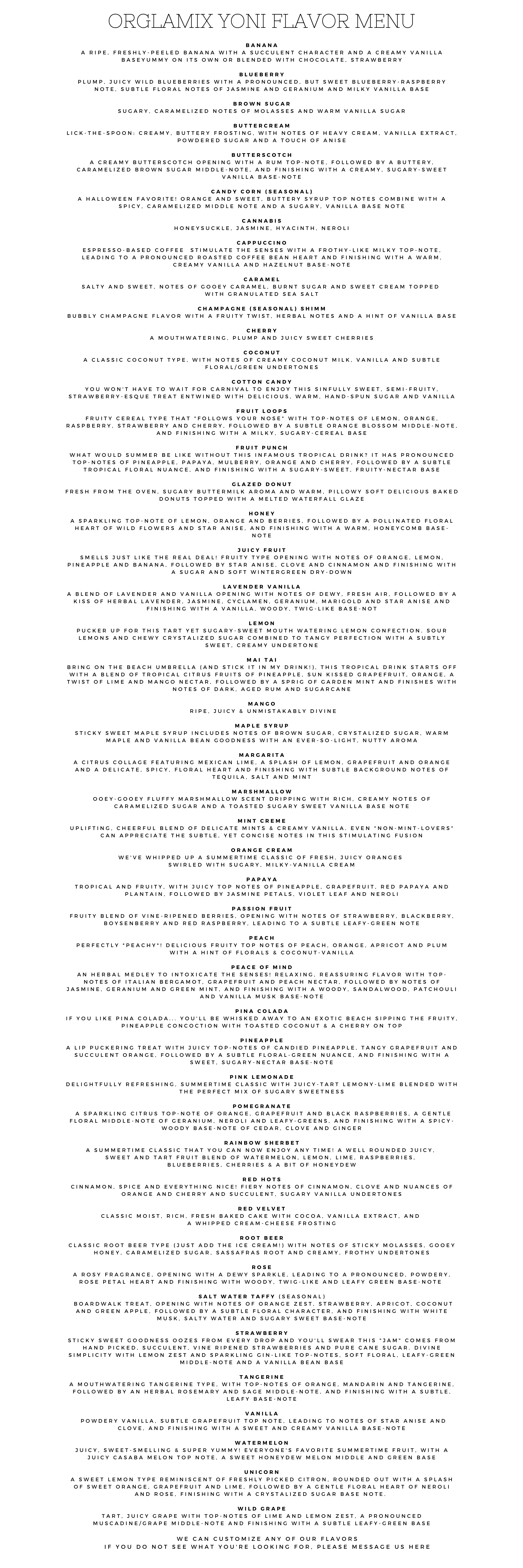 Orglamix – Großhandel Bade-/Körperöl – Essbares Yoni-Öl | 21 Geschmacksrichtungen für Waxing-Salon & Spa | Bestseller53