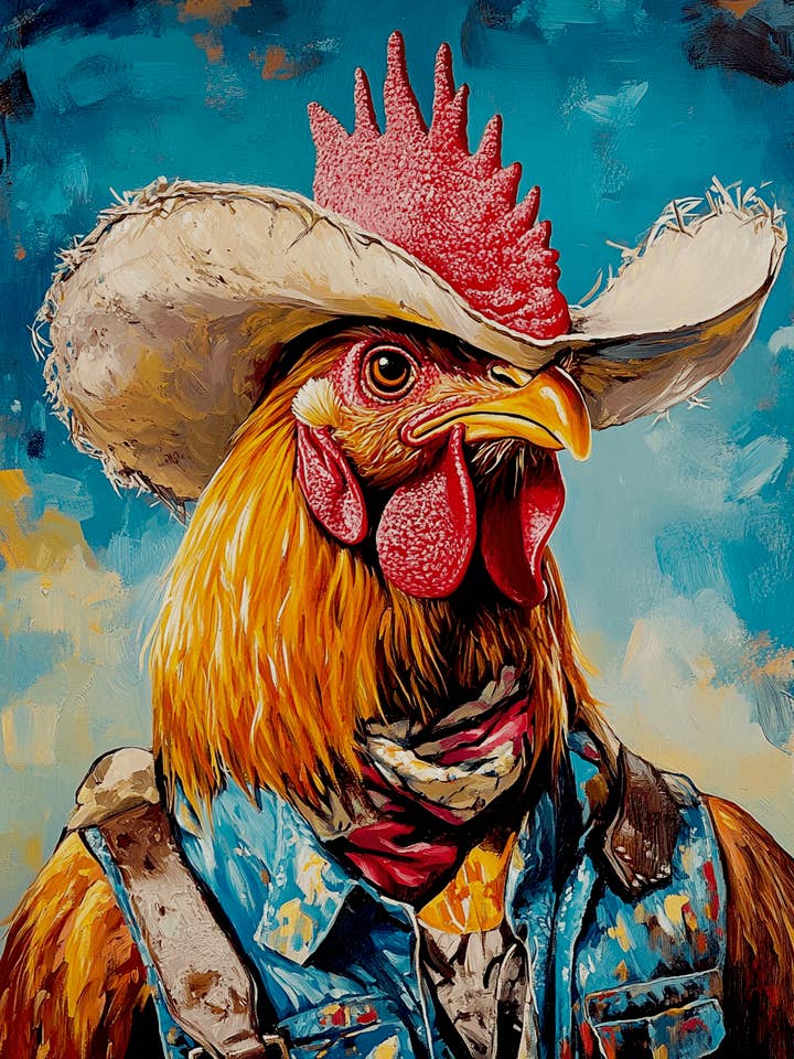 Cowboy Chicken Ranch Hand - Anthropomorphic Wall Art Prints – 8″x10″ Artwork for 11″x14″ Frame for wholesale by Mowbi