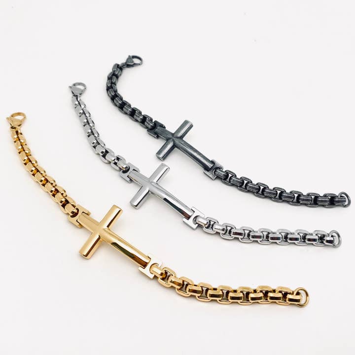Mio Queena - Wholesale Charm/Dangle Bracelet - Men's Stainless Steel Cross Charm Chain Bracelet - MJ3