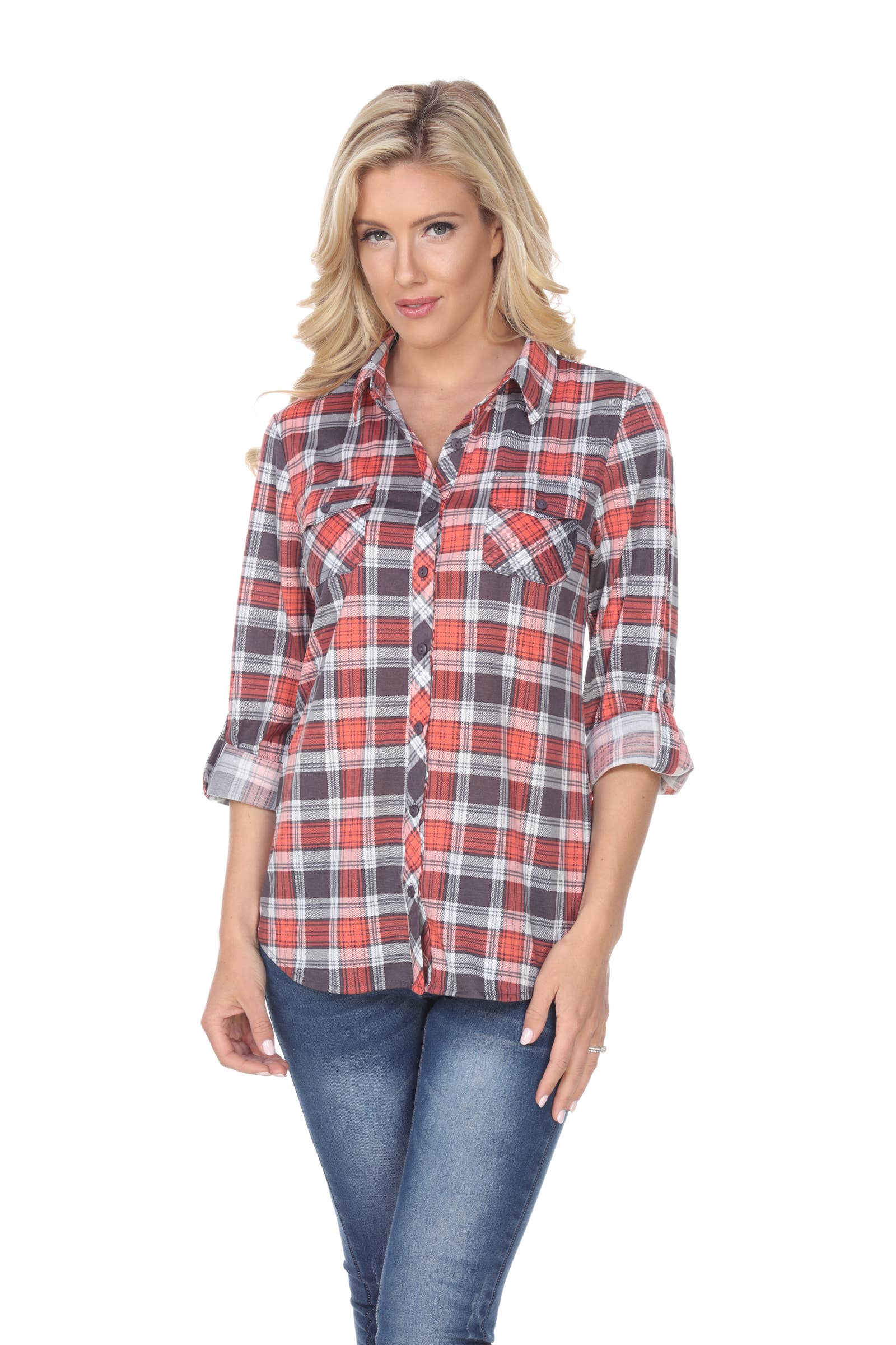 WHITE MARK - Wholesale Button Down Shirt - Women's - Oakley Stretchy Plaid Top10