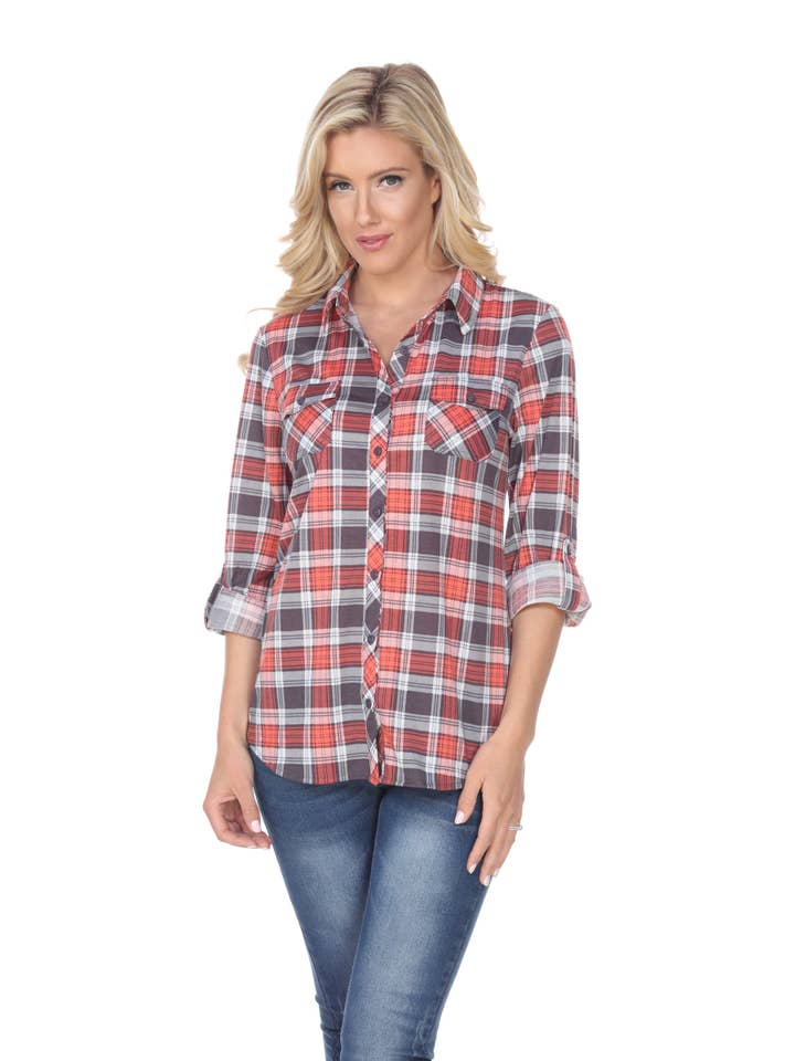 WHITE MARK - Wholesale Button Down Shirt - Women's - Oakley Stretchy Plaid Top10