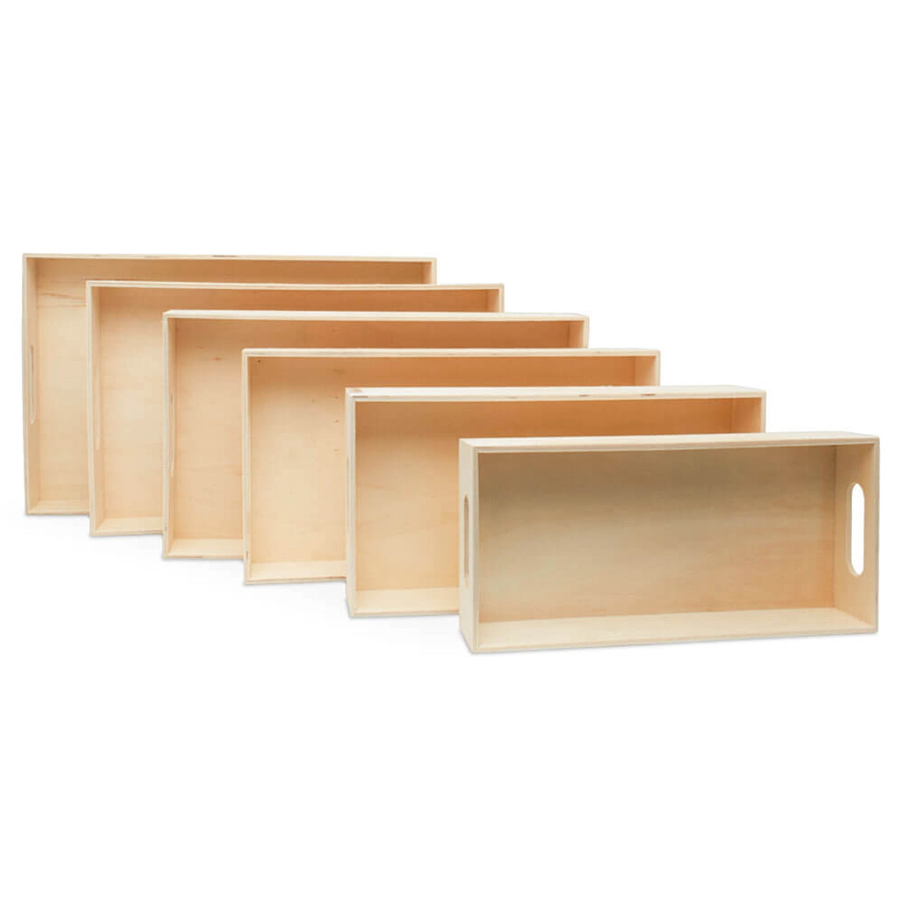 Woodpeckers Crafts - Wholesale Decorative Tray - Unfinished Wood Nesting Trays with Cutout Handles, Set of 63