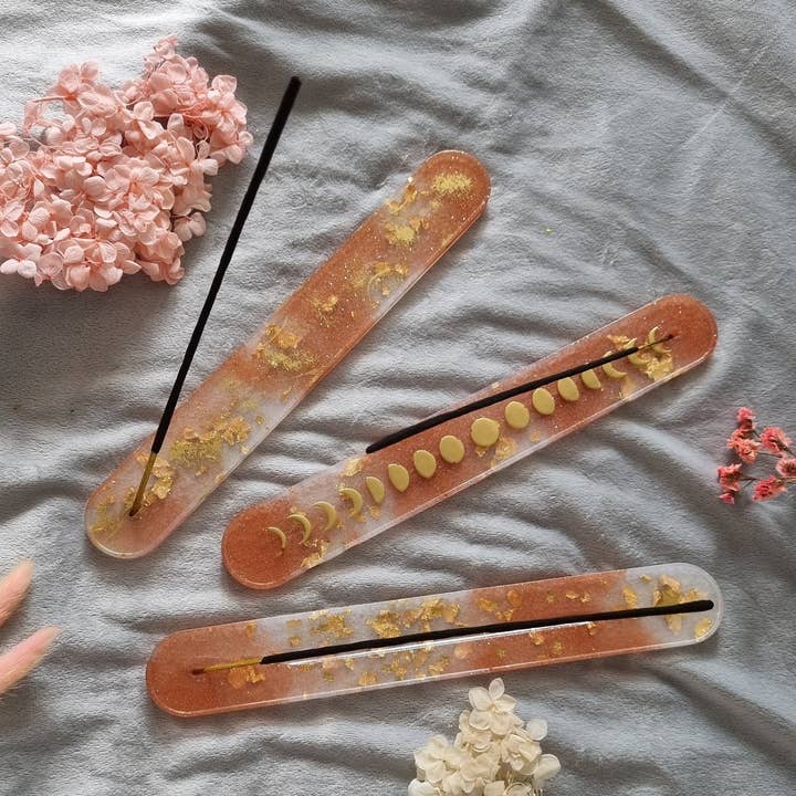 Rose guld, hvid & guld blad glitter harpiks røgelse indehaveren for engroshandel hos Lunar Living