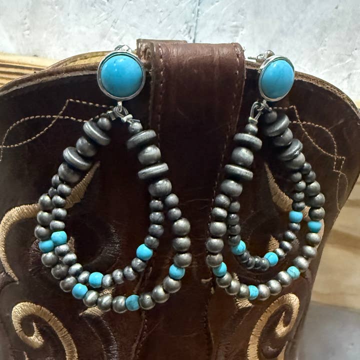 Navajo Bead Dangle Earrings with Turqoise Accent for wholesale by Texas Western Cowhide Bags and More