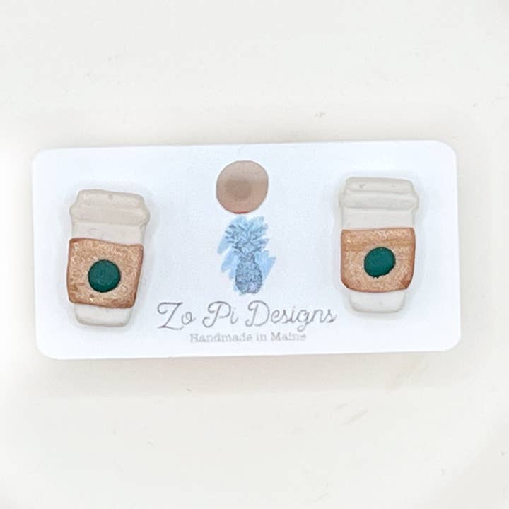 Pendiente de tuerca con forma de taza de café de viaje para venta al por mayor de Zo Pi Designs