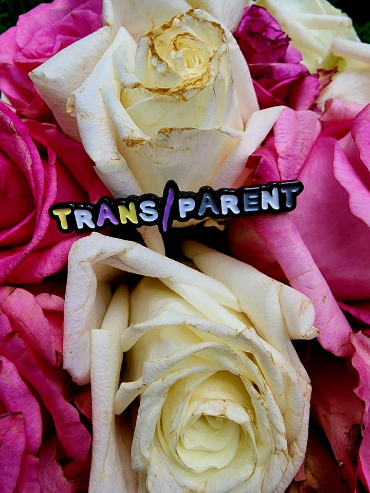 Transparent Nonbinary Ally Enamel pin for wholesale by Arledge Comics