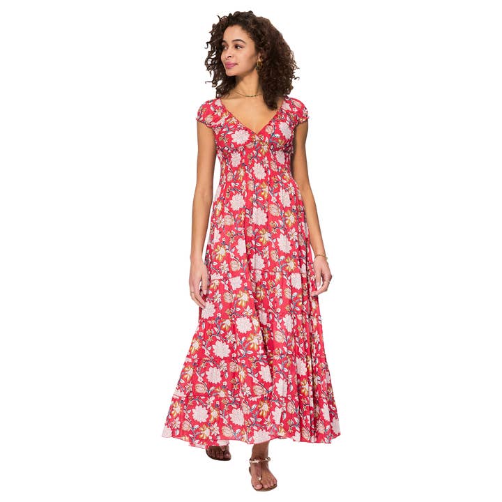 Langes Sommerkleid mit kurzen Ärmeln MAXI8043F für den Großhandel von Aller Simplement
