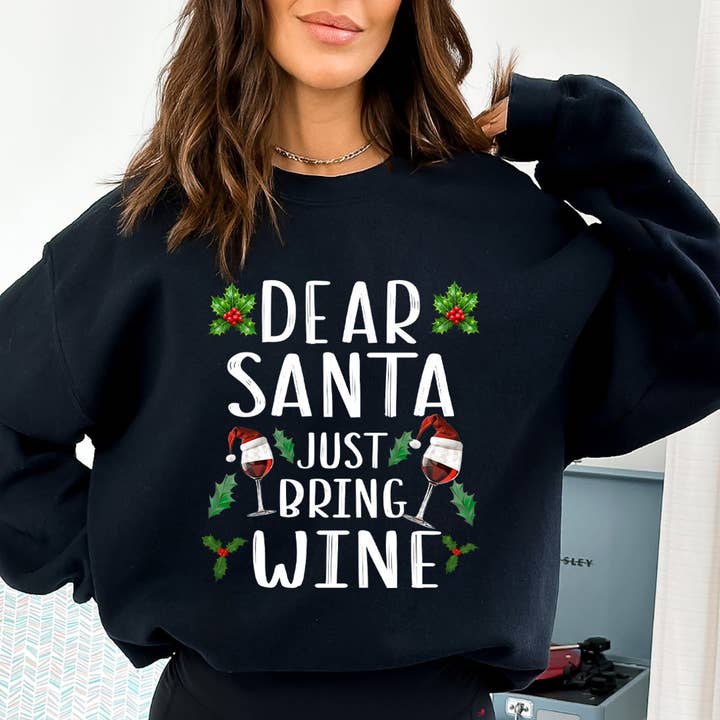 LA Shirt Company - Wholesale Graphic Sweatshirt - Women's - Dear Santa Just Bring Wine - Sweatshirt & Hoodie1