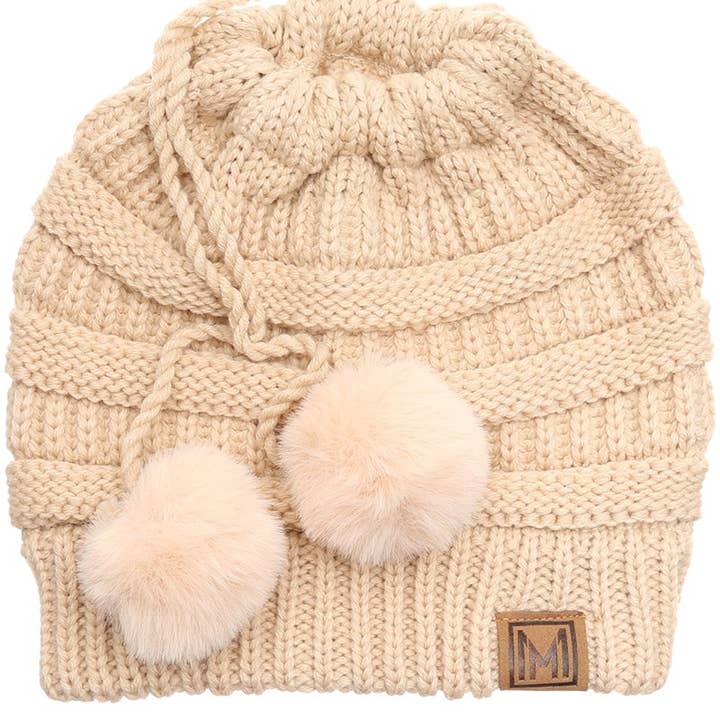 Fashion City - Wholesale Beanie – Women's - Women's Ponytail Adjustable Pom String Knit Hat17