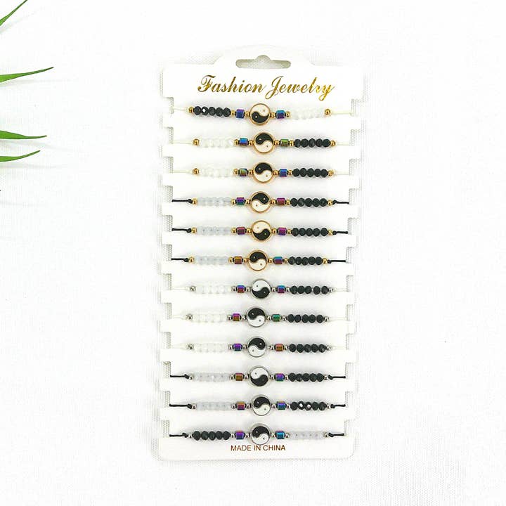 Bead Yin Yang Charm Adjustable Bracelet BR3724-11 (12PC) for wholesale by TAPA fashion
