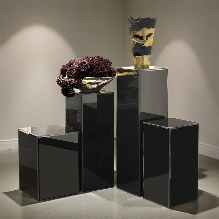 Black Glass Display Column/Pedestal - Medium (H-32"x D-12") for wholesale by Galore Home