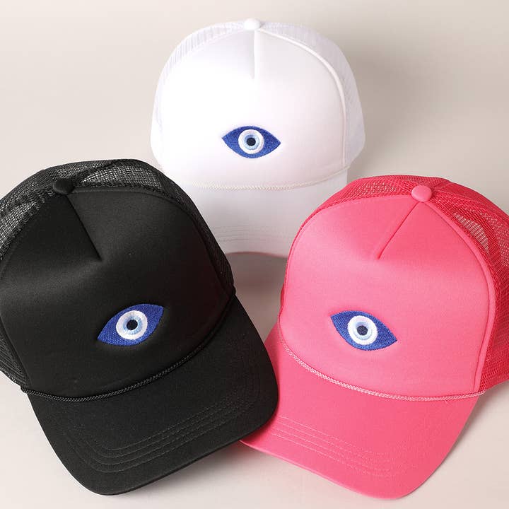 Evil Eye Embroidered Mesh Back Trucker Cap for wholesale by Fashion City