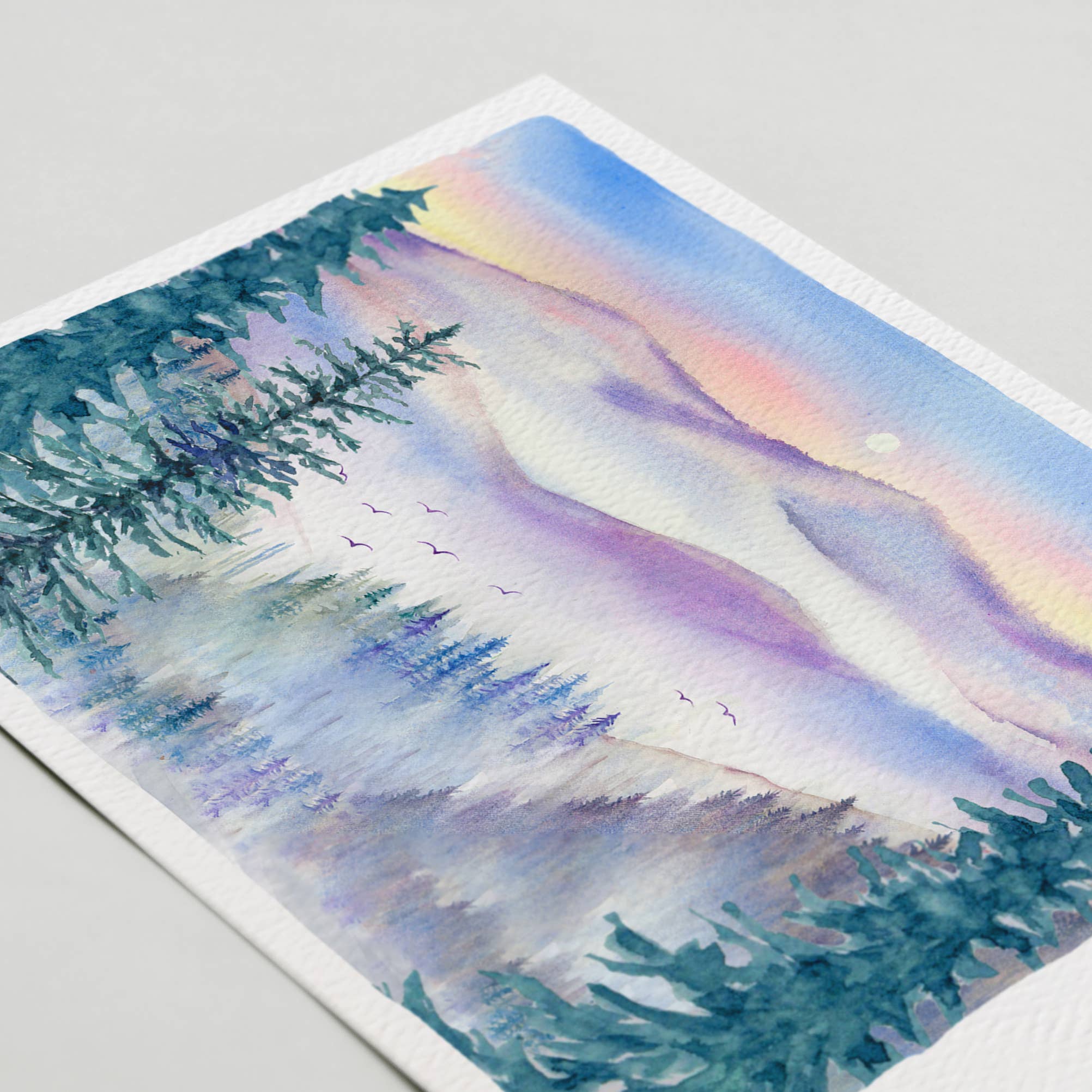 Blue Thistle - Wholesale Everyday Greeting Card - Watercolor Nature Greeting Card, Mountains landscape art1