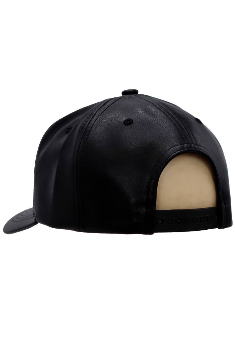 Cap Zone - Wholesale Baseball Cap - Unisex - Skull Crossbones Buttery Faux Leather Baseball Cap2